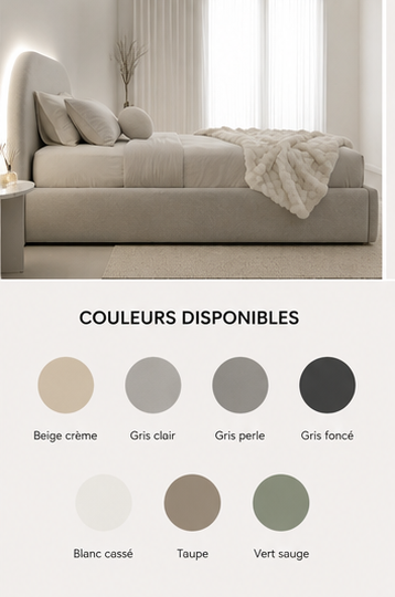 Lit Double Moderne avec Tête de Lit Arrondie et Éclairage LED