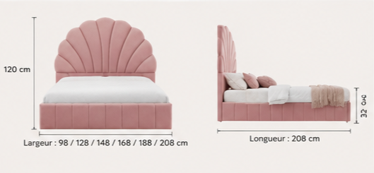 Lit Velours Rose « Coquillage » – Design Élégant