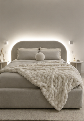 Lit Double Moderne avec Tête de Lit Arrondie et Éclairage LED