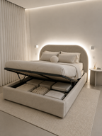 Lit Double Moderne avec Tête de Lit Arrondie et Éclairage LED